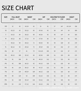 Guide des tailles détaillé pour robes de soirée élégantes, avec mesures en pouces et cm.