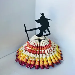 Decorative wooden witch napkin holder with autumn leaf paper napkins for kitchen decor