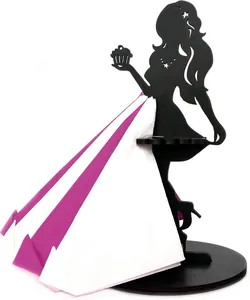 Detailed side view of a creative wooden lady silhouette napkin holder for kitchen decor.