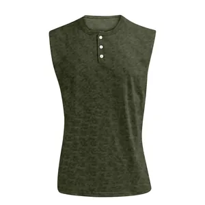 Canotta Henley da uomo verde oliva, gilet sportivo senza maniche e bottoni classico