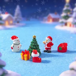 Set of creative Christmas resin miniature figurines with Santa Claus, Snowman and tree