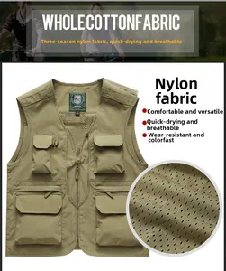 Vue détaillée d'un gilet d'extérieur multi-poches avec doublure en maille respirante