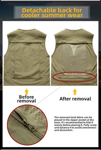 Vue détaillée d'un gilet pour homme avec panneau arrière amovible et maille filet