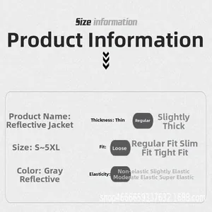 Detailed specifications of reflective outdoor jacket including fit and size range