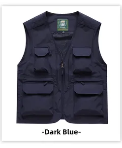 Gilet de travail bleu marine multi-poches pour hommes, veste de photographie respirante