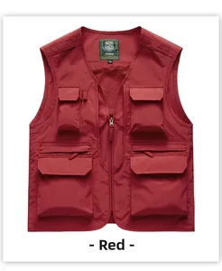 Gilet de plein air rouge à poches multiples, veste utilitaire respirante pour homme, photo