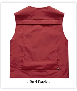 Vue arrière d'un gilet de sport extérieur rouge pour hommes avec poches