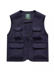 Gilet utilitaire bleu marine multi-poches pour la photographie en plein air et pêche