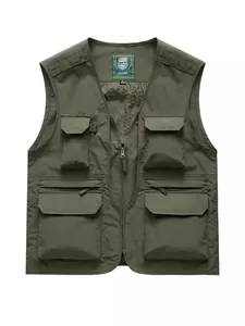 Gilet d'extérieur léger pour hommes vert olive à poches multiples pour pêche et photo