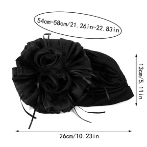 Detailed size specifications for the elegant black turban hat with flower decoration.