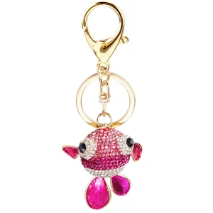 Cute rhinestone goldfish keychain with gold-plated lobster clasp for car and bag charms