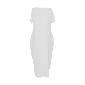 Minimalist solid white short-sleeved maxi dress for casual summer wear with loose fit