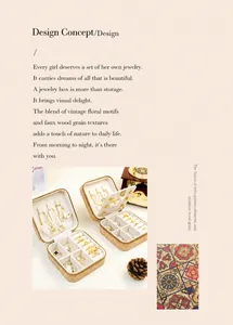 Detailed texture and interior layout of retro imitation wood grain jewelry storage box