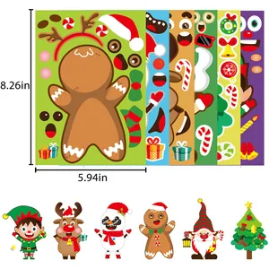 Christmas DIY puzzle sticker sheets for kids with size dimensions and assembled characters