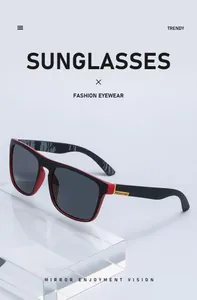Vue de côté de lunettes de soleil de sport polarisées avec monture rouge et noire
