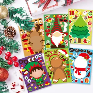 Six sheets of Christmas DIY puzzle stickers with Reindeer, Gnome, and Snowman designs