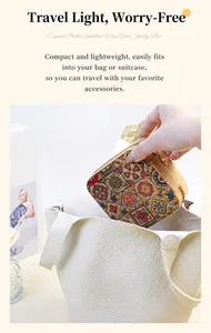 Compact exotic printed jewelry box being placed inside a stylish white handbag