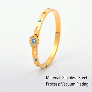 Titanium Staal Boze Oog Armring Voor Vrouwen Gegalvaniseerd Goud Strass Hol Geometrische Armring Boho Mode Sieraden