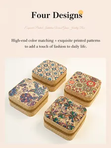 Macro detail of four exotic floral printed imitation wood grain jewelry storage boxes