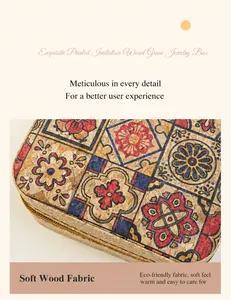 Detail view of ethnic printed cork fabric on jewelry box showcasing soft texture