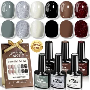 Glitter Nail Gel Polish Set Nude Brown Grey Black Soak Off UV LED Gel Nail Art Varnish Professional Salon Manicure For Women