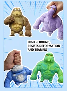 Detailed view of colorful muscular gorilla stress toys showing durability and flexibility