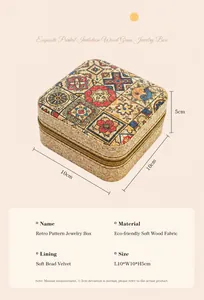 Bohemian pattern jewelry box with cork fabric detail and 10x10x5cm dimensions