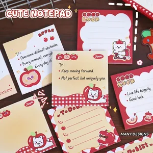 Cute apple and bear themed non-adhesive memo pads for journaling and decoration