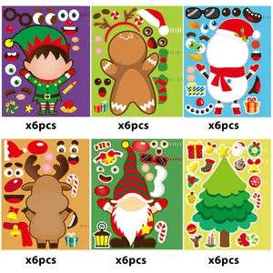 Christmas DIY Stickers Make A Face Cartoon Puzzle Stickers For Kids Holiday Party Decoration Adhesive Paper Xmas Gift