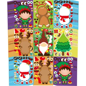 Set of Christmas DIY puzzle stickers featuring various cartoon holiday characters.