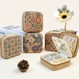 Elegant vintage ethnic pattern cork jewelry box storage for rings, earrings and necklaces