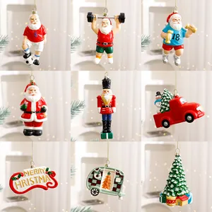 Adornos de Navidad de Plástico Pintados Papá Noel Cascanueces Árbol Coche Forma de Bola Colgante Decoraciones Para Fiesta Hogar Regalo de Navidad