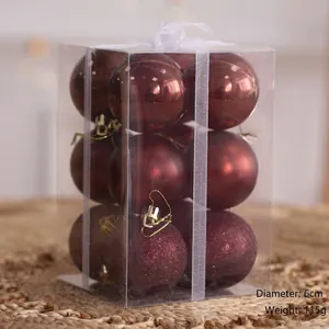 Burgundy Christmas ball ornaments in glossy, matte and glitter finishes, set of 12 balls