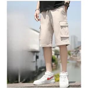 Pantaloncini cargo estivi leggeri da uomo beige, stile casual ampio con tasche