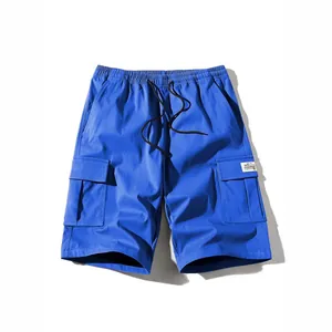 Pantaloncini cargo casual da uomo in blu acceso con coulisse e tasche laterali