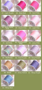 Color chart showing 16 shades of 0.6mm DIY braided jade thread spools.