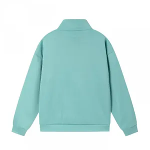 Vista posteriore di una felpa casual verde menta con collo alto per l'autunno.