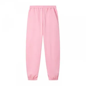 Vista dettagliata di pantaloni jogger casual rosa chiaro con vita ed elastici alle caviglie