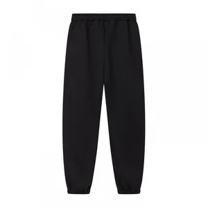 Pantaloni della tuta neri a tinta unita con vita elastica e polsini a costine