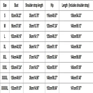 Comprehensive size chart for women's jumpsuit with bust and length in cm and inches.