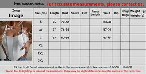 Size chart for lace-up corset camisole top with length, bust and waist measurements in CM