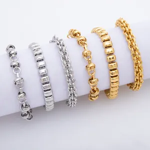 Bracelet Collier en Acier Titane Nœud de Perles de Maïs pour Femmes Bijoux en Acier Inoxydable Punk Hip Hop Minimaliste