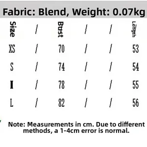 Size guide for elegant V-neck embroidered camisole top, detailed measurements in centimeters