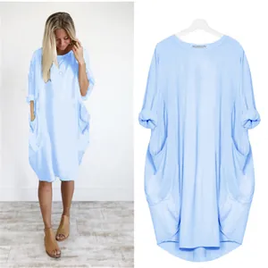 Robe décontractée bleu clair surdimensionnée avec grandes poches latérales et manches