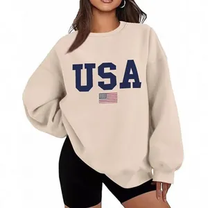 Sweat-shirt oversize crème à col rond avec imprimé graphique du drapeau américain vintage