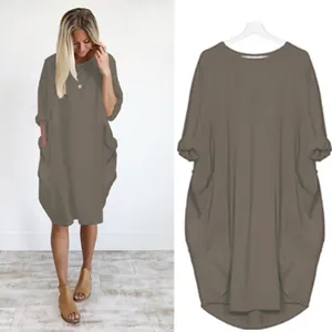 Robe décontractée à manches longues pour femmes, grande taille avec poches