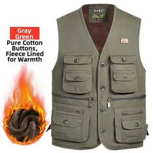 Gilet tactique homme vert-gris avec plusieurs poches et doublure polaire chaude