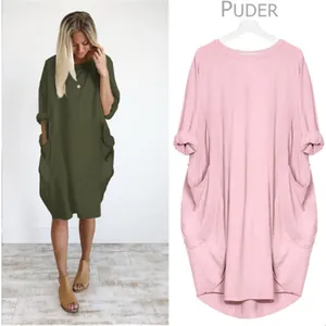 Robe décontractée surdimensionnée à poches pour femmes en vert armée et rose poudré