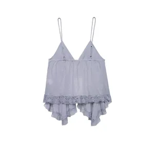 Elegant V-neck camisole top with lace embroidery and adjustable straps