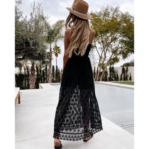 Elegant black floral lace sleeveless jumpsuit perfect for summer beach vacations